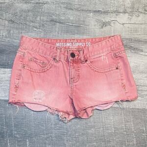 Mossimo Supply Co Shorts Pink Denim Mid Rise Stretch Distressed Raw Hem